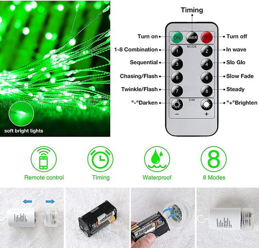 Fairy Lights Battery Operated Wire Lights,225 LED DIY 8 Modes Dimmable Lights with Remote Control, Waterproof Decorative Hanging Starburst Lights for Christmas, Home, Patio, Indoor Outdoor Decoration