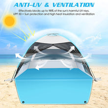 Load image into Gallery viewer, Large Easy Setup Beach Tent,Anti-UV Beach Shade Shelter Beach Canopy Tent Sun Shade with Extended Floor & 3 Mesh Roll Up Windows Fits 3-4 Person,Portable Shade Tent for Outdoor Camping Fishing