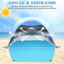Load image into Gallery viewer, Large Easy Setup Beach Tent,Anti-UV Beach Shade Shelter Beach Canopy Tent Sun Shade with Extended Floor & 3 Mesh Roll Up Windows Fits 3-4 Person,Portable Shade Tent for Outdoor Camping Fishing