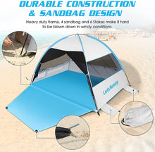 Load image into Gallery viewer, Large Easy Setup Beach Tent,Anti-UV Beach Shade Shelter Beach Canopy Tent Sun Shade with Extended Floor & 3 Mesh Roll Up Windows Fits 3-4 Person,Portable Shade Tent for Outdoor Camping Fishing