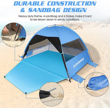 Load image into Gallery viewer, Large Easy Setup Beach Tent,Anti-UV Beach Shade Shelter Beach Canopy Tent Sun Shade with Extended Floor & 3 Mesh Roll Up Windows Fits 3-4 Person,Portable Shade Tent for Outdoor Camping Fishing