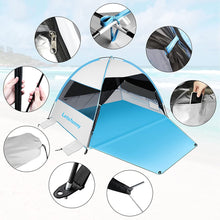 Load image into Gallery viewer, Large Easy Setup Beach Tent,Anti-UV Beach Shade Shelter Beach Canopy Tent Sun Shade with Extended Floor & 3 Mesh Roll Up Windows Fits 3-4 Person,Portable Shade Tent for Outdoor Camping Fishing