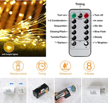 Load image into Gallery viewer, Fairy Lights Battery Operated Wire Lights,225 LED DIY 8 Modes Dimmable Lights with Remote Control, Waterproof Decorative Hanging Starburst Lights for Christmas, Home, Patio, Indoor Outdoor Decoration