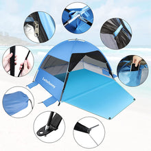 Load image into Gallery viewer, Large Easy Setup Beach Tent,Anti-UV Beach Shade Shelter Beach Canopy Tent Sun Shade with Extended Floor & 3 Mesh Roll Up Windows Fits 3-4 Person,Portable Shade Tent for Outdoor Camping Fishing
