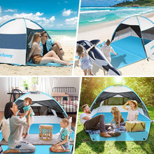 Load image into Gallery viewer, Large Easy Setup Beach Tent,Anti-UV Beach Shade Shelter Beach Canopy Tent Sun Shade with Extended Floor & 3 Mesh Roll Up Windows Fits 3-4 Person,Portable Shade Tent for Outdoor Camping Fishing