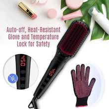 Load image into Gallery viewer, Enhanced Hair Straightener Brush by MiroPure, 2-in-1 Ionic Straightening Brush with Anti-Scald Feature, Auto Temperature Lock & Auto-Off Function (Black)