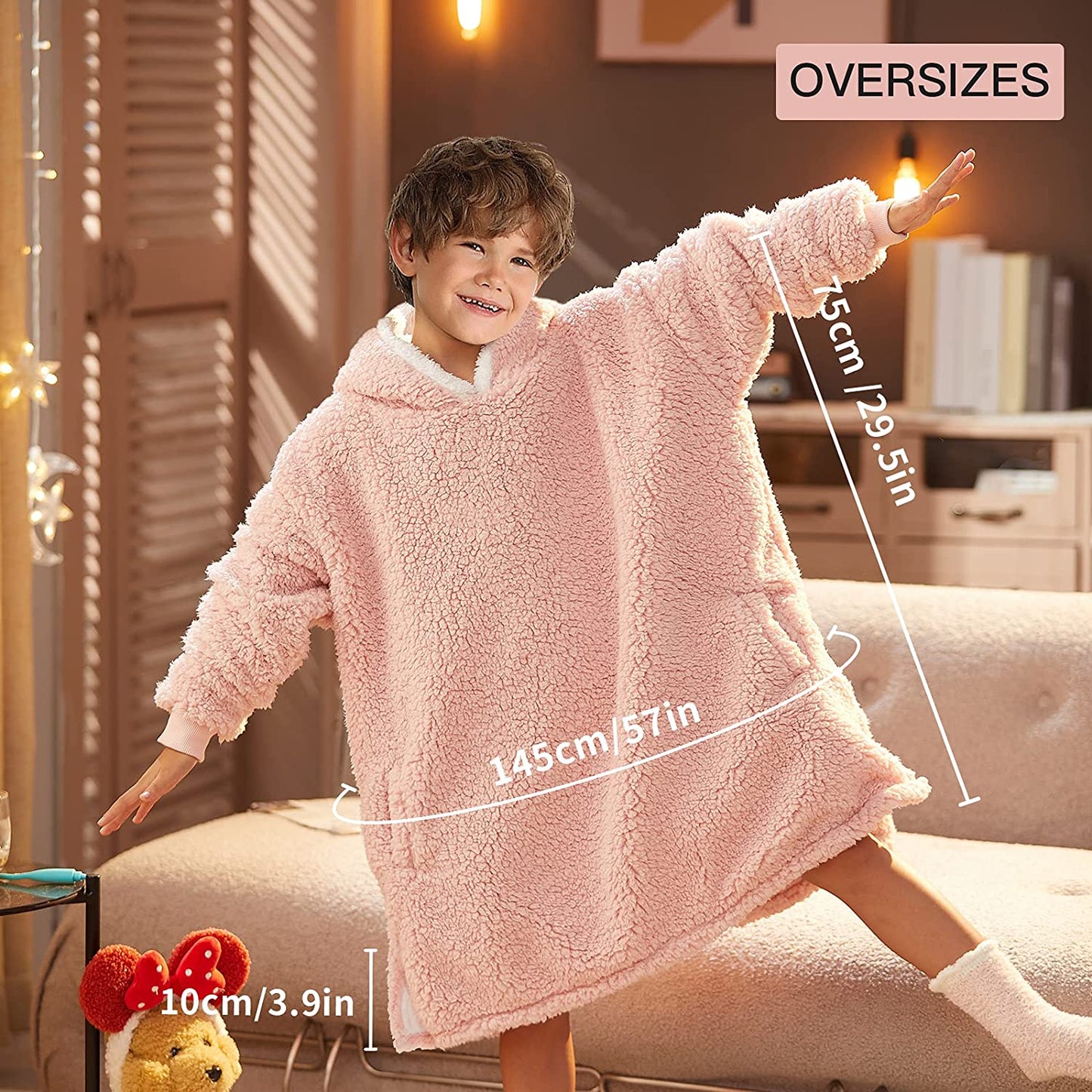 LetsFunny Oversized Blanket Sweatshirt, Plush Fleecehug Hoodie Wearable Blanket with Pocket, Super Warm Cozy Sweatshirt Hooded Blanket for Adult Women Men Teens, One Size Fits All