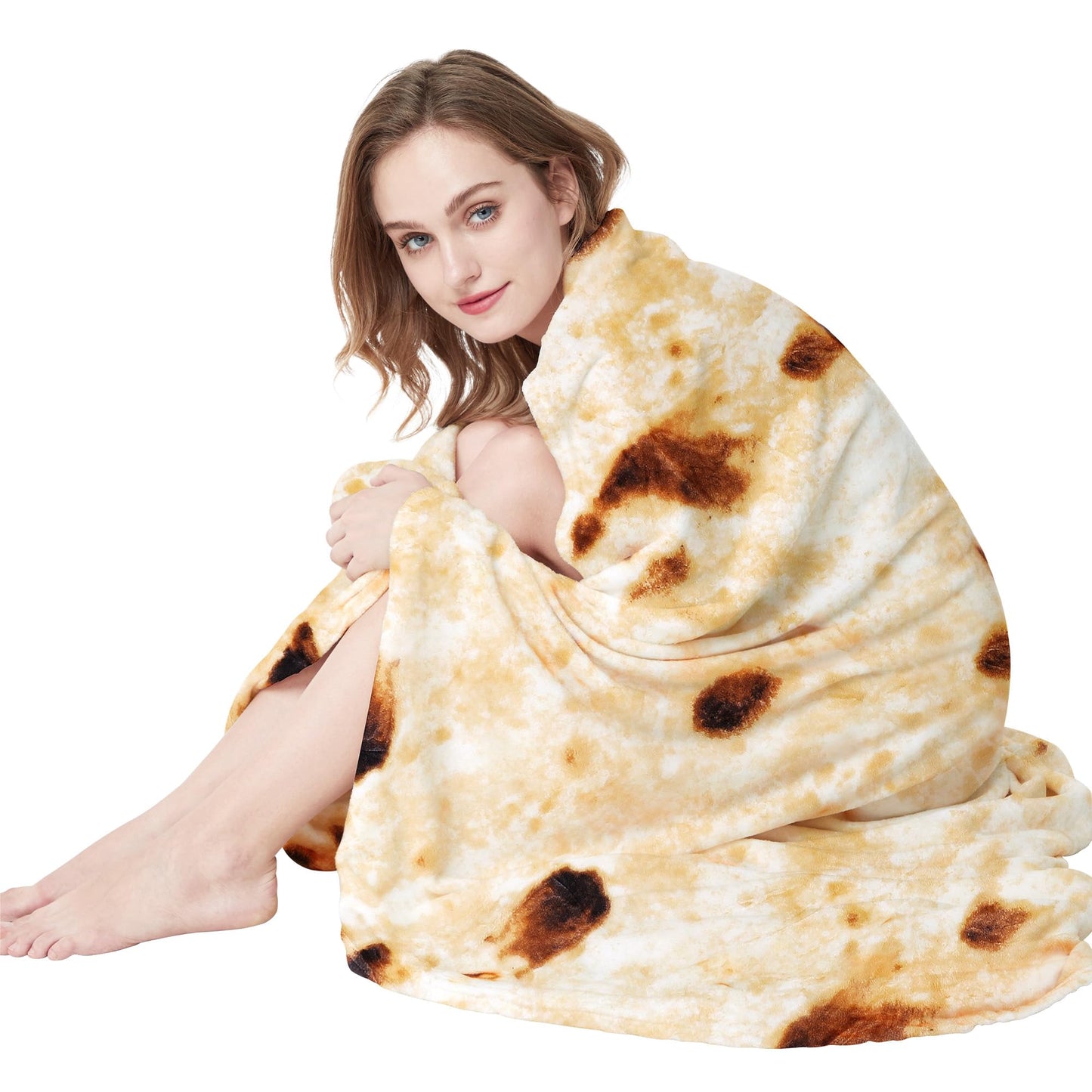 Burrito Tortilla Throw Blankets for Adults Teen Kids, Double Sided Tortilla Taco Wrap Blankets, Novelty Realistic Flannel Food Round Blankets, Unique Funny Gift for Girl Women