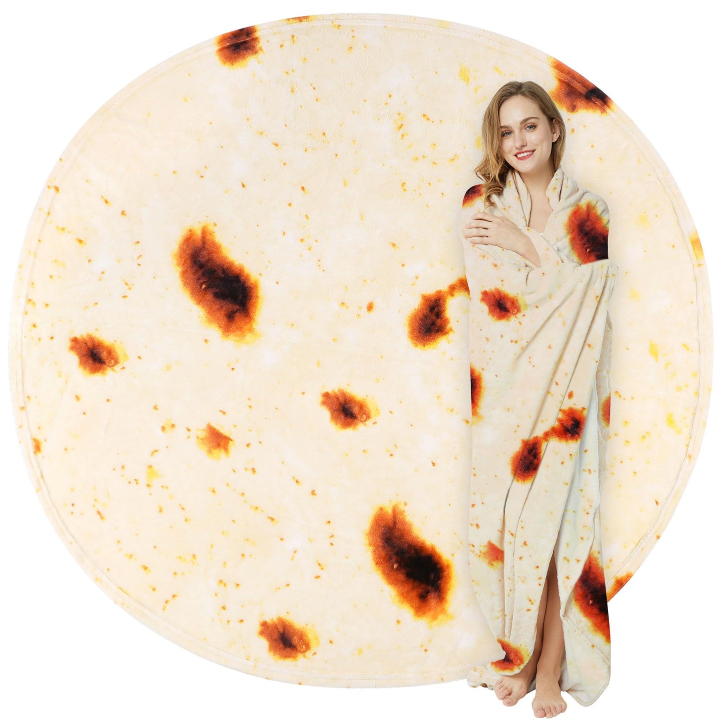 Burrito Tortilla Throw Blankets for Adults Teen Kids, Double Sided Tortilla Taco Wrap Blankets, Novelty Realistic Flannel Food Round Blankets, Unique Funny Gift for Girl Women