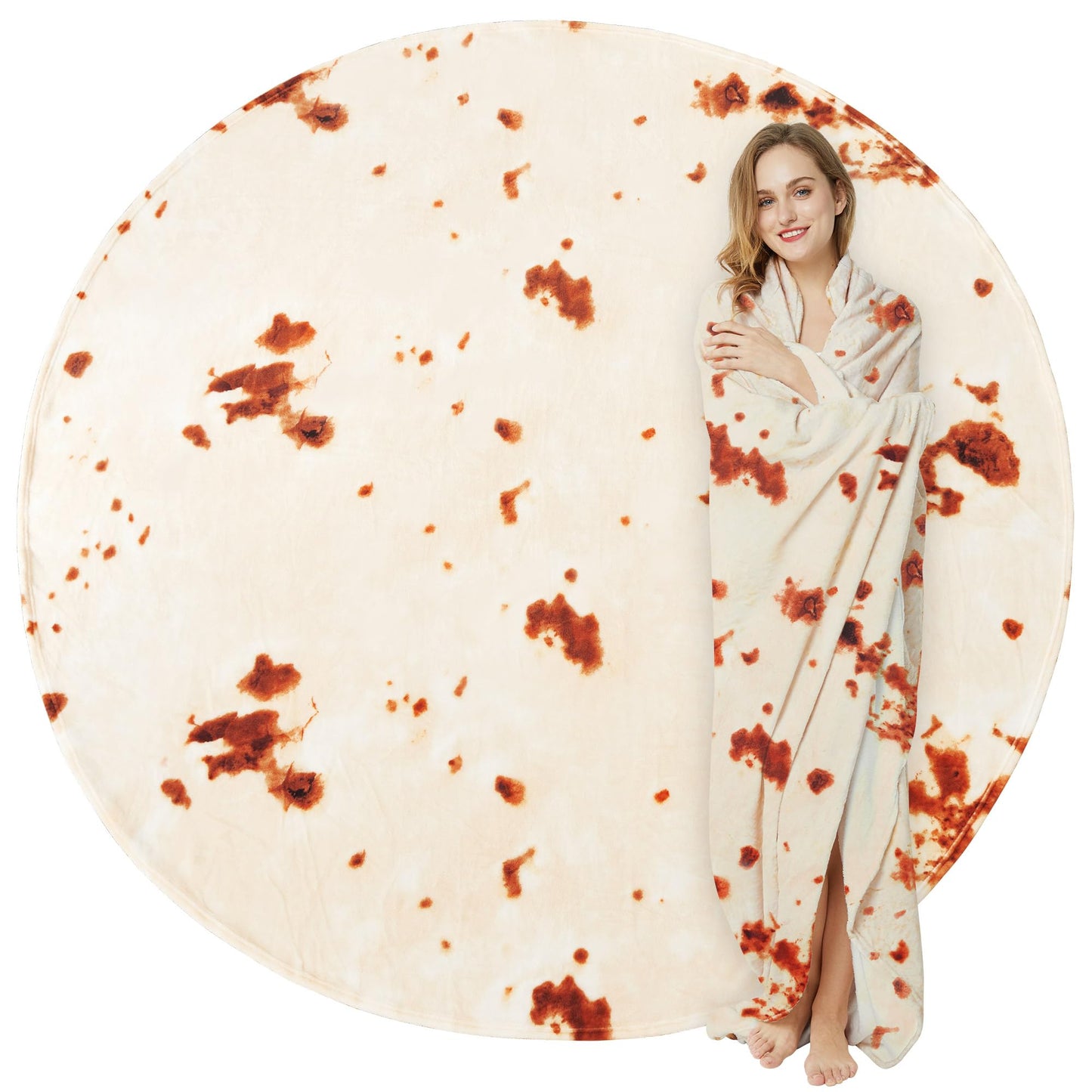 Burrito Tortilla Throw Blankets for Adults Teen Kids, Double Sided Tortilla Taco Wrap Blankets, Novelty Realistic Flannel Food Round Blankets, Unique Funny Gift for Girl Women