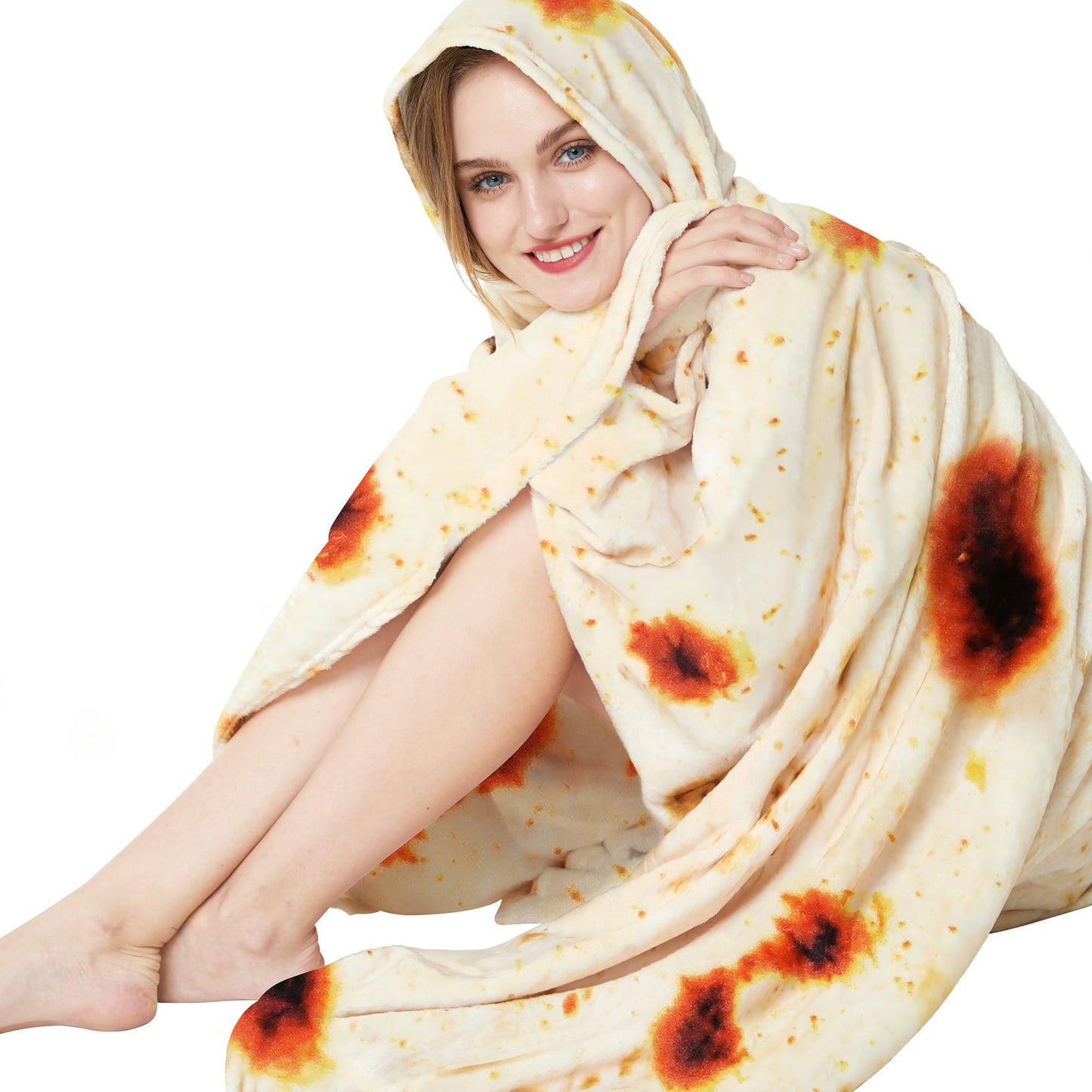 Burrito Tortilla Throw Blankets for Adults Teen Kids, Double Sided Tortilla Taco Wrap Blankets, Novelty Realistic Flannel Food Round Blankets, Unique Funny Gift for Girl Women
