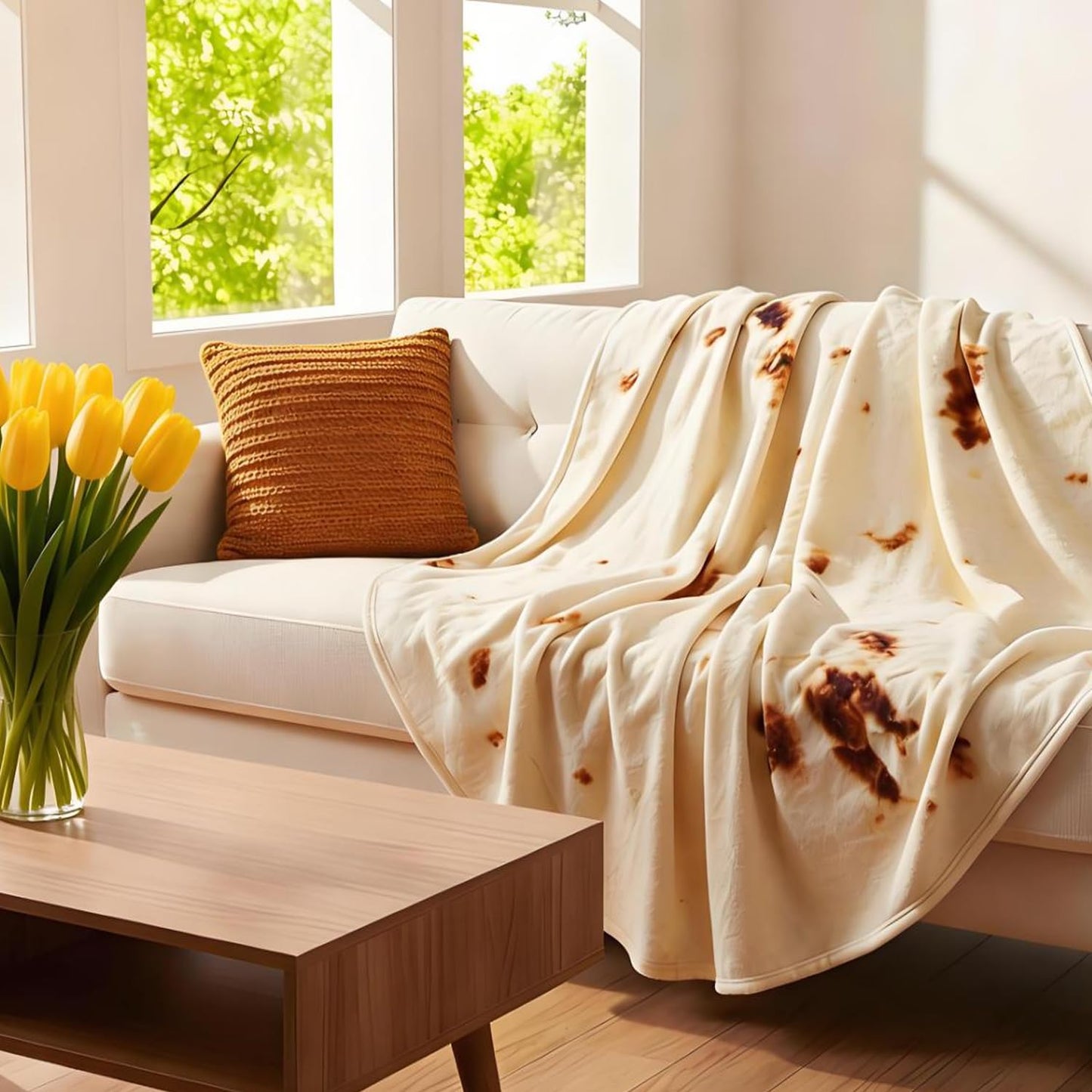 Burrito Tortilla Throw Blankets for Adults Teen Kids, Double Sided Tortilla Taco Wrap Blankets, Novelty Realistic Flannel Food Round Blankets, Unique Funny Gift for Girl Women