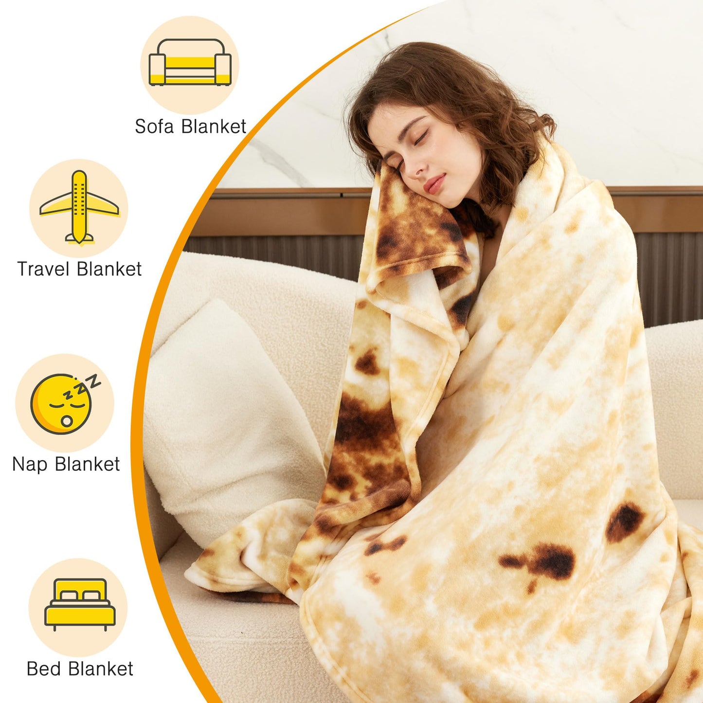 Burrito Tortilla Throw Blankets for Adults Teen Kids, Double Sided Tortilla Taco Wrap Blankets, Novelty Realistic Flannel Food Round Blankets, Unique Funny Gift for Girl Women