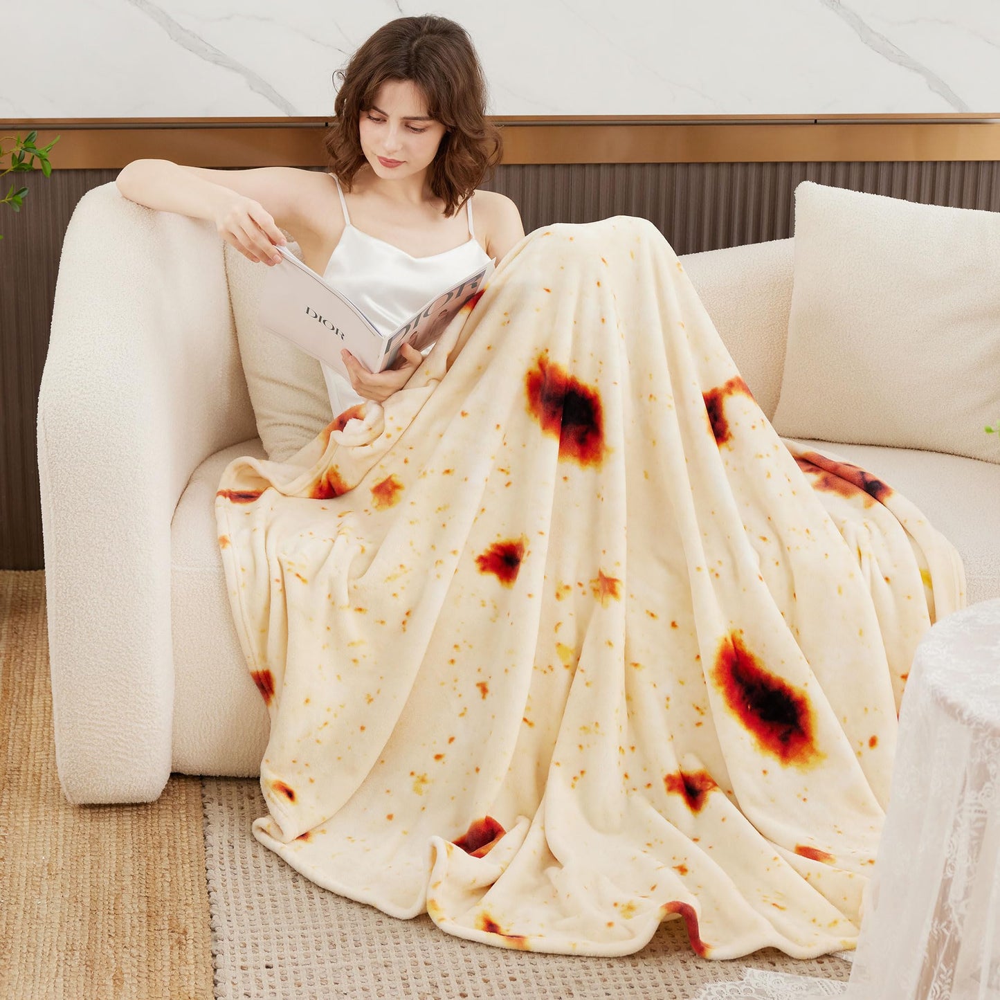 Burrito Tortilla Throw Blankets for Adults Teen Kids, Double Sided Tortilla Taco Wrap Blankets, Novelty Realistic Flannel Food Round Blankets, Unique Funny Gift for Girl Women