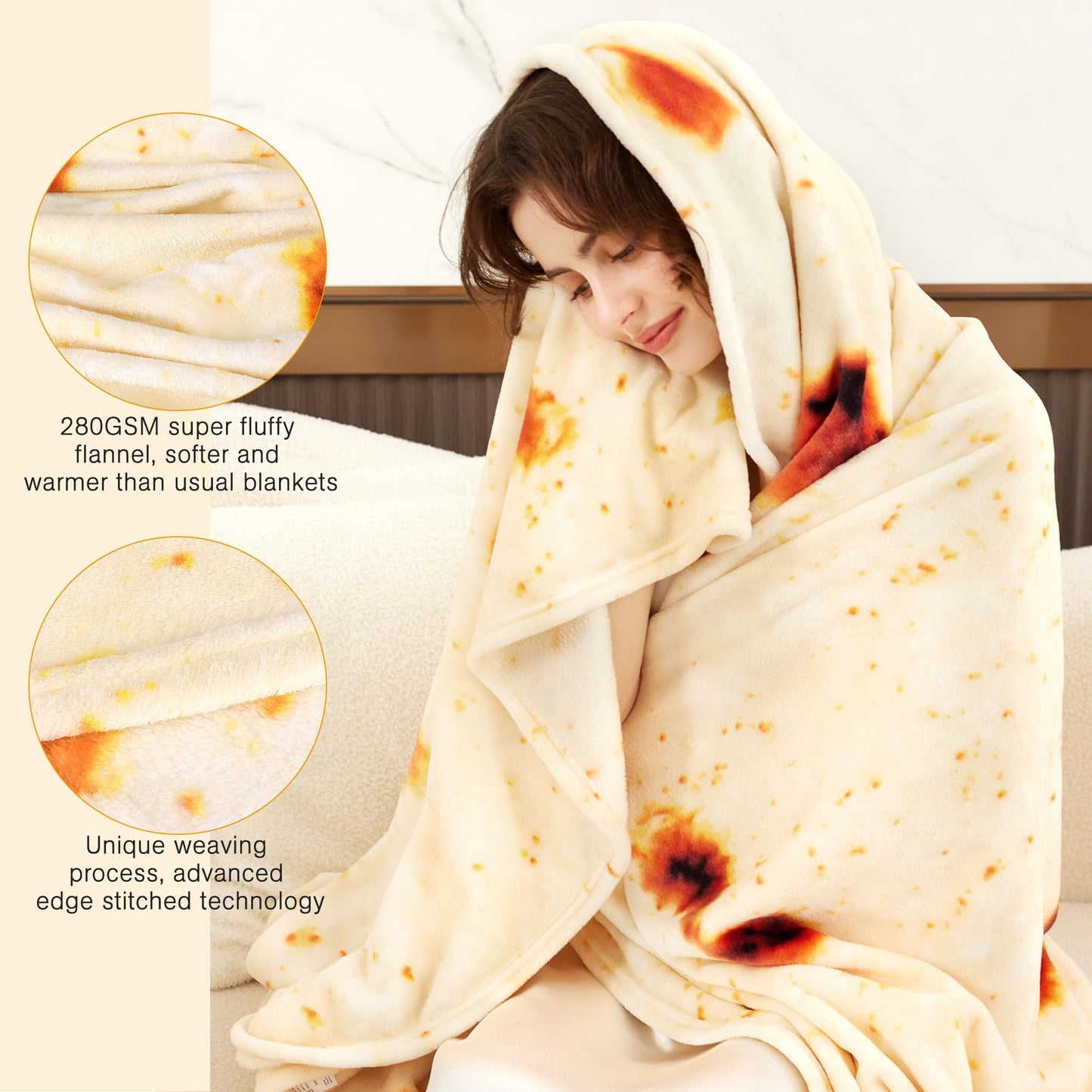 Burrito Tortilla Throw Blankets for Adults Teen Kids, Double Sided Tortilla Taco Wrap Blankets, Novelty Realistic Flannel Food Round Blankets, Unique Funny Gift for Girl Women
