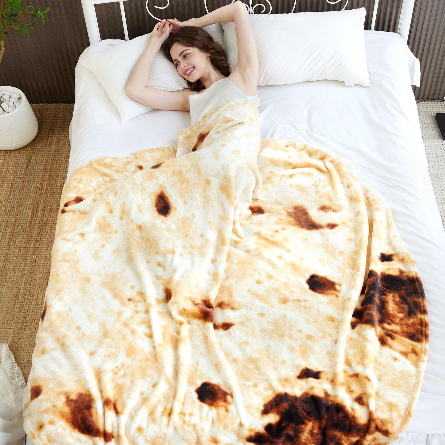 Burrito Tortilla Throw Blankets for Adults Teen Kids, Double Sided Tortilla Taco Wrap Blankets, Novelty Realistic Flannel Food Round Blankets, Unique Funny Gift for Girl Women