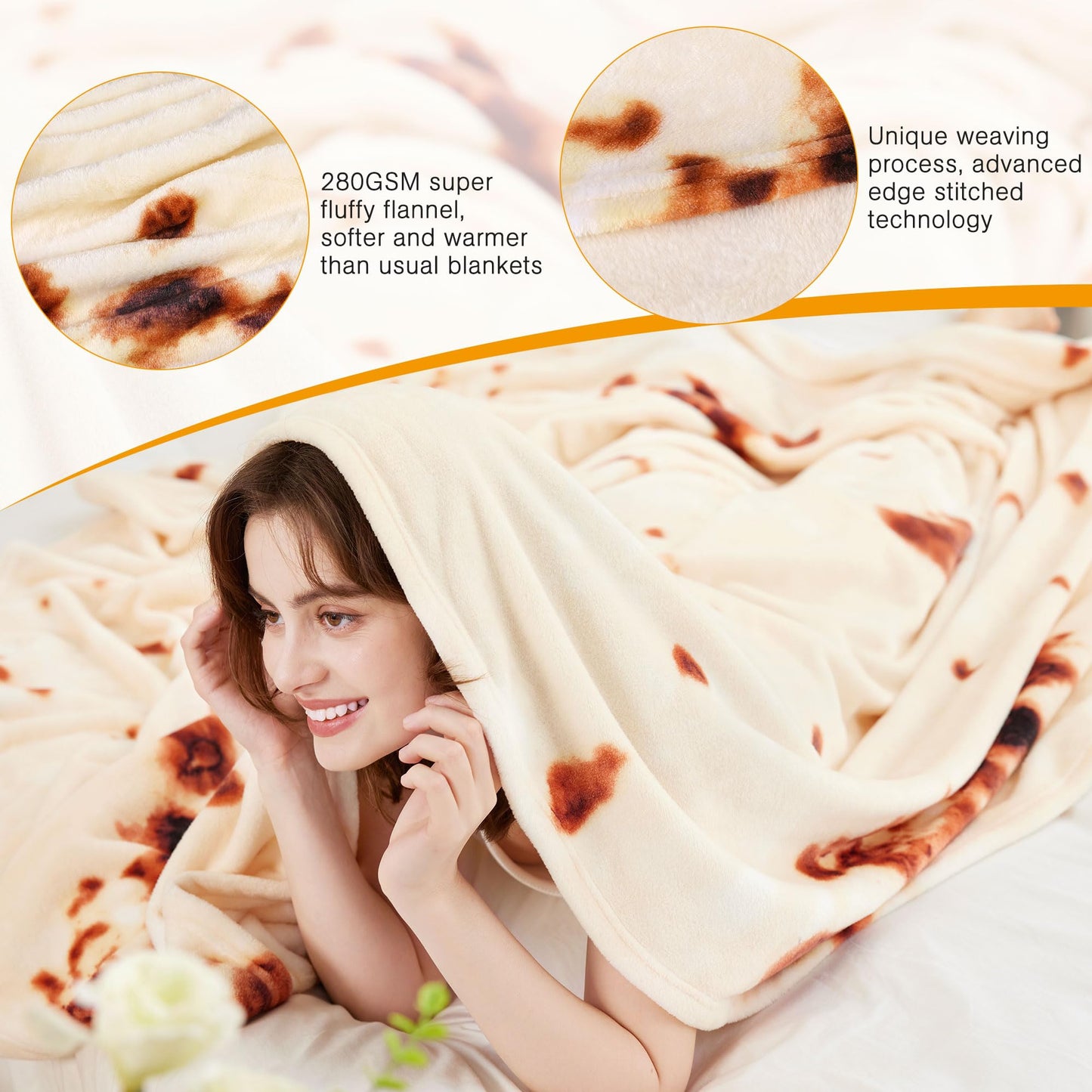 Burrito Tortilla Throw Blankets for Adults Teen Kids, Double Sided Tortilla Taco Wrap Blankets, Novelty Realistic Flannel Food Round Blankets, Unique Funny Gift for Girl Women