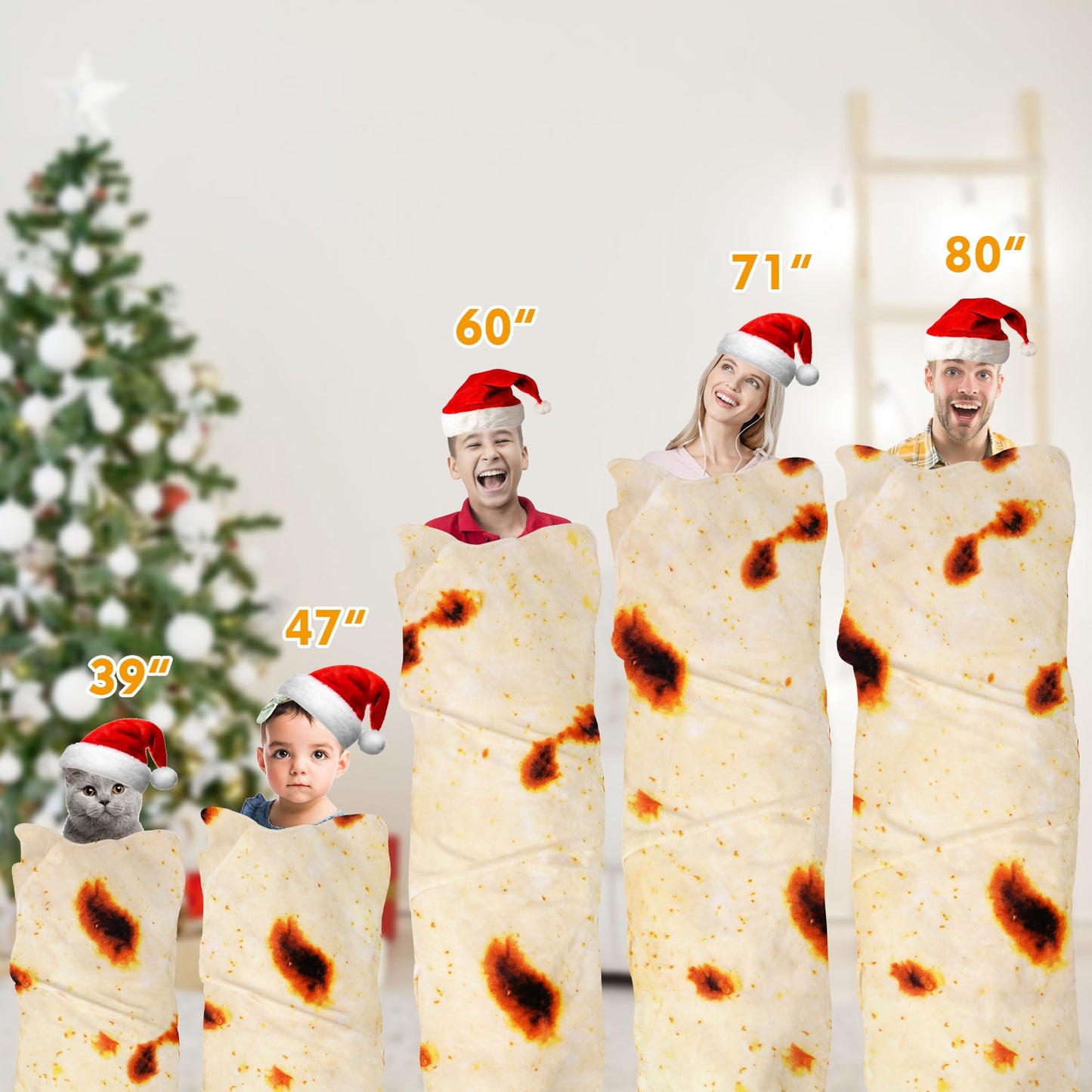 Burrito Tortilla Throw Blankets for Adults Teen Kids, Double Sided Tortilla Taco Wrap Blankets, Novelty Realistic Flannel Food Round Blankets, Unique Funny Gift for Girl Women