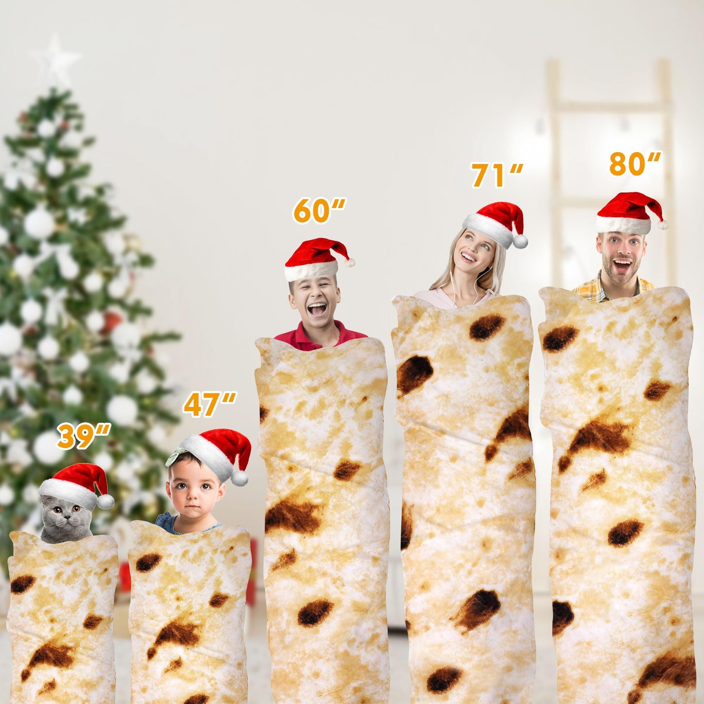 Burrito Tortilla Throw Blankets for Adults Teen Kids, Double Sided Tortilla Taco Wrap Blankets, Novelty Realistic Flannel Food Round Blankets, Unique Funny Gift for Girl Women
