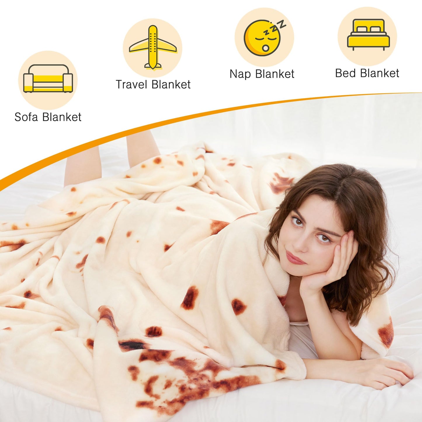 Burrito Tortilla Throw Blankets for Adults Teen Kids, Double Sided Tortilla Taco Wrap Blankets, Novelty Realistic Flannel Food Round Blankets, Unique Funny Gift for Girl Women