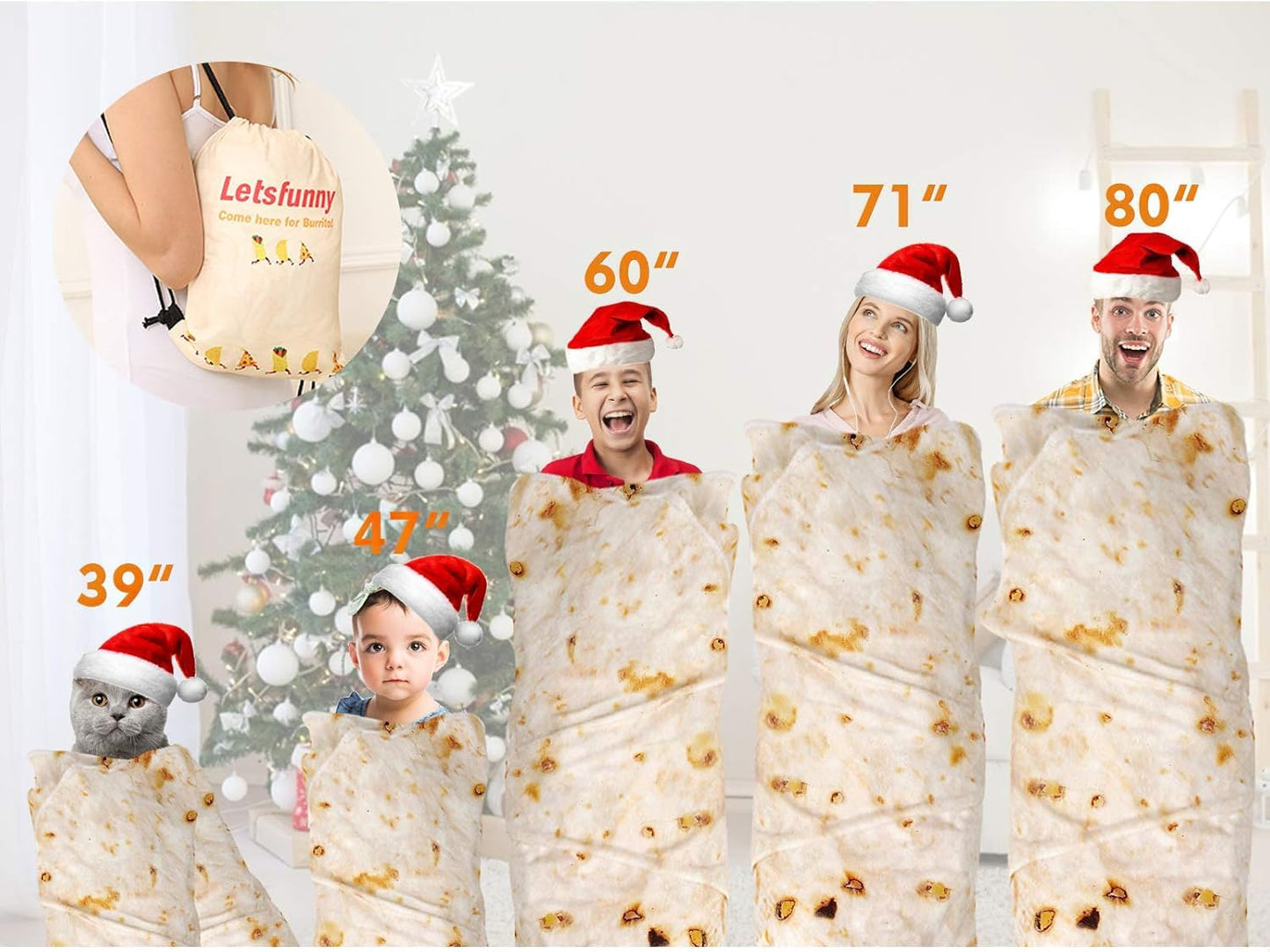 Burrito Tortilla Throw Blankets for Adults Teen Kids, Double Sided Tortilla Taco Wrap Blankets, Novelty Realistic Flannel Food Round Blankets, Unique Funny Gift for Girl Women
