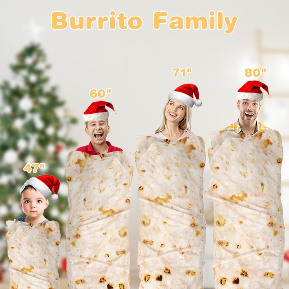 Burrito Tortilla Throw Blankets for Adults Teen Kids, Double Sided Tortilla Taco Wrap Blankets, Novelty Realistic Flannel Food Round Blankets, Unique Funny Gift for Girl Women