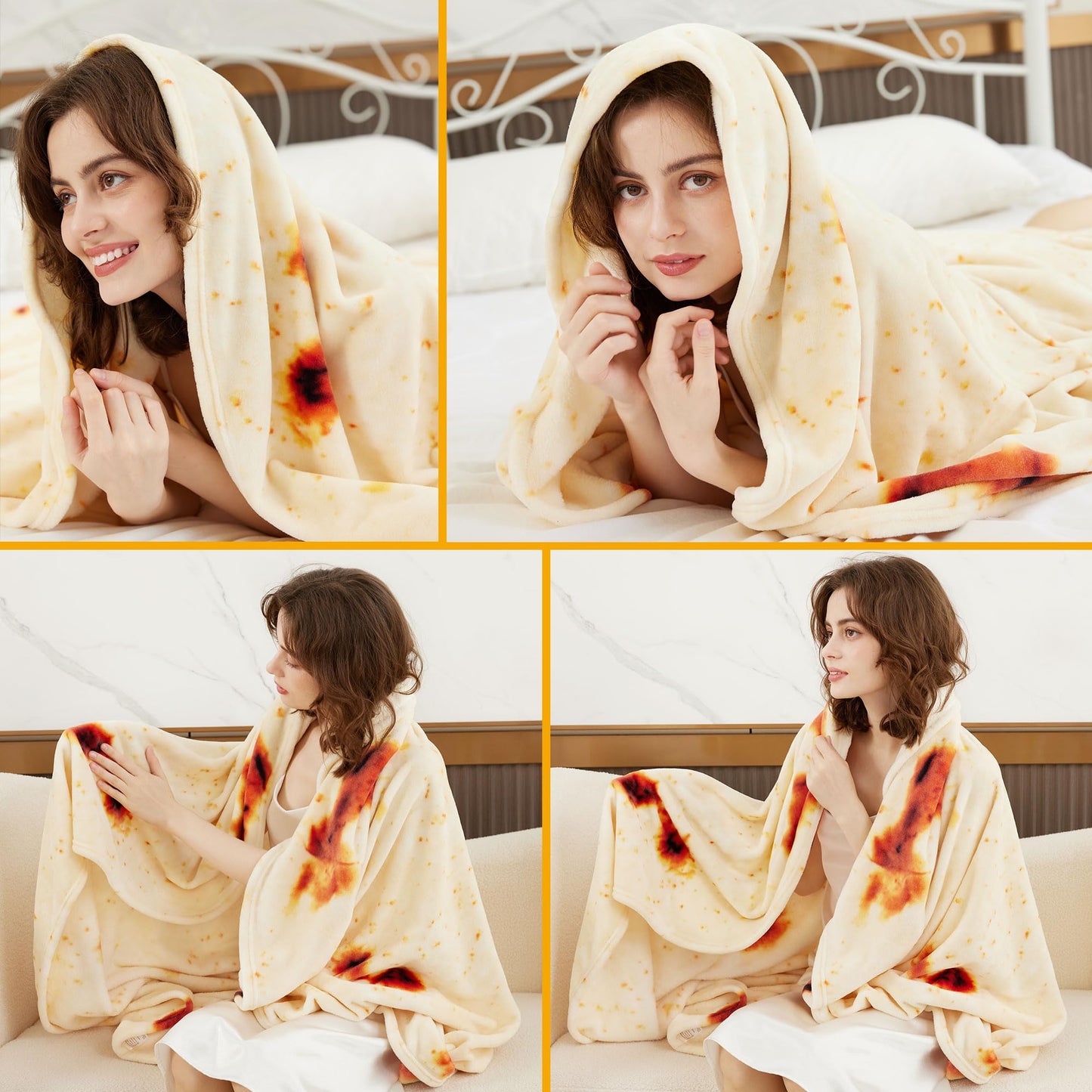 Burrito Tortilla Throw Blankets for Adults Teen Kids, Double Sided Tortilla Taco Wrap Blankets, Novelty Realistic Flannel Food Round Blankets, Unique Funny Gift for Girl Women