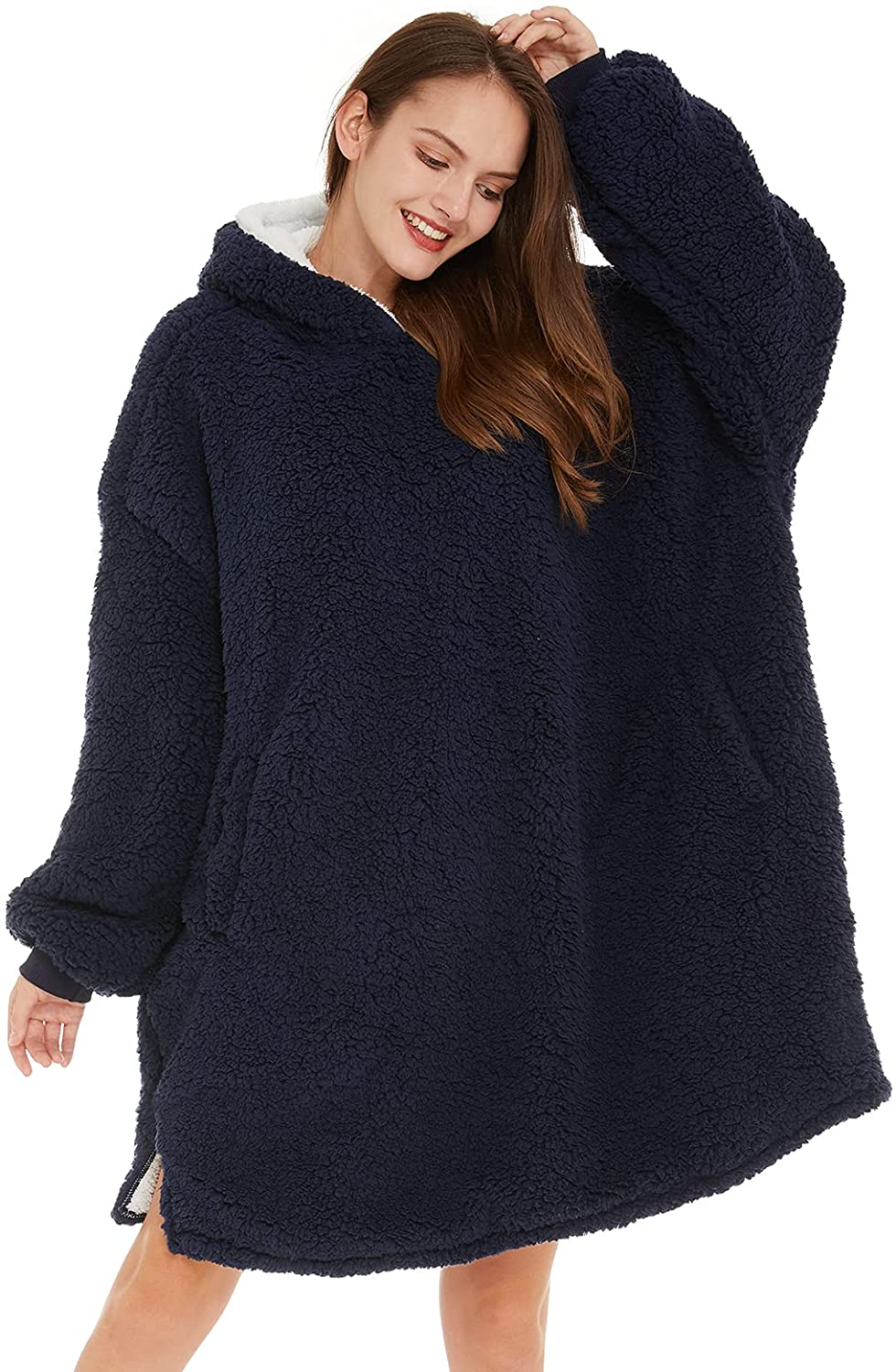 LetsFunny Oversized Blanket Sweatshirt, Plush Fleecehug Hoodie Wearable Blanket with Pocket, Super Warm Cozy Sweatshirt Hooded Blanket for Adult Women Men Teens, One Size Fits All