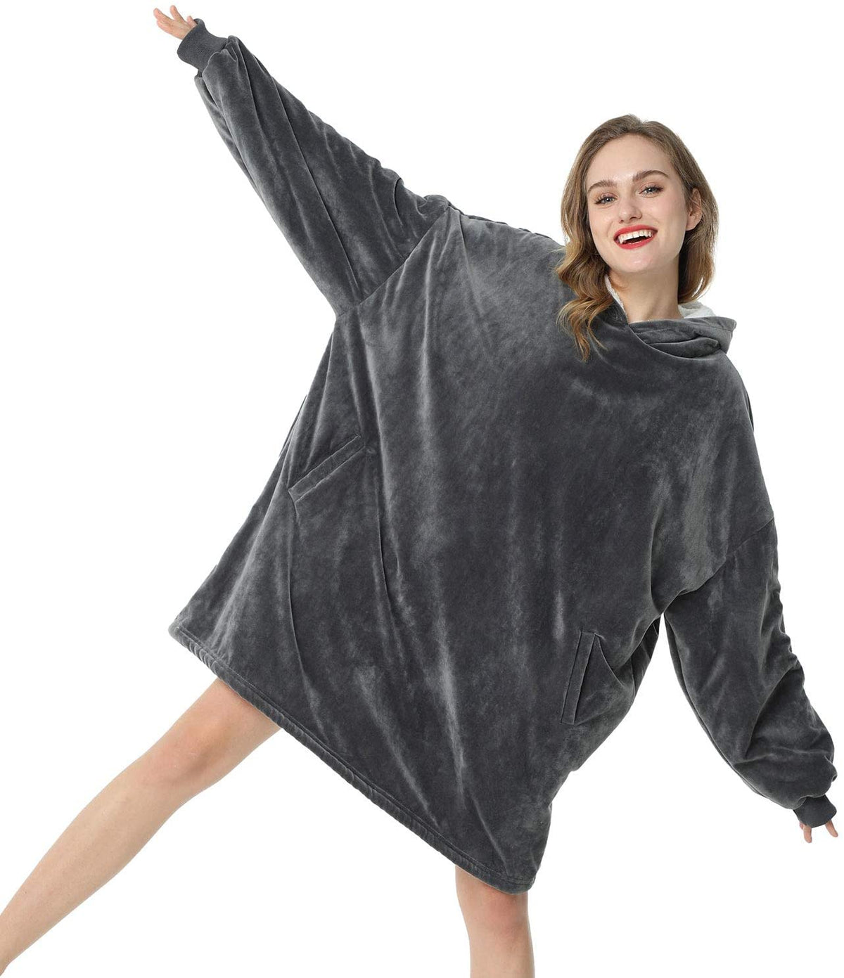 LetsFunny Oversized Hooded Blanket Sweatshirt, Super Soft Warm Comfortable Sherpa Wearable Blanket with Giant Pocket, for Adults Men Women Teenagers Kids, One Size Fits All