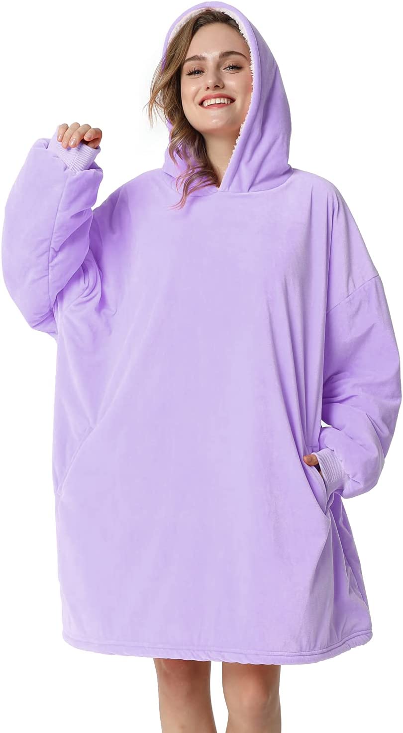 LetsFunny Oversized Hooded Blanket Sweatshirt, Super Soft Warm Comfortable Sherpa Wearable Blanket with Giant Pocket, for Adults Men Women Teenagers Kids, One Size Fits All