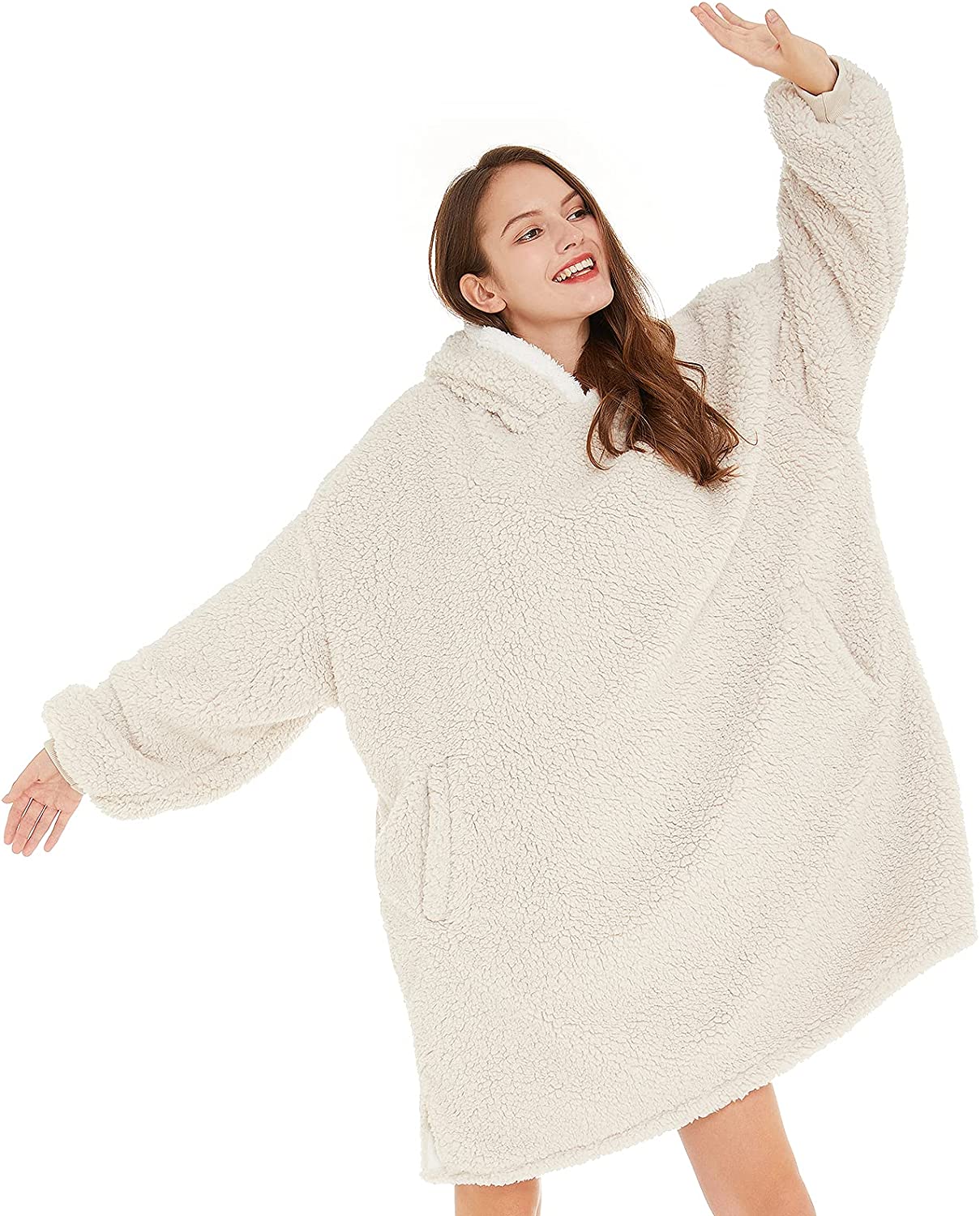 LetsFunny Oversized Blanket Sweatshirt, Plush Fleecehug Hoodie Wearable Blanket with Pocket, Super Warm Cozy Sweatshirt Hooded Blanket for Adult Women Men Teens, One Size Fits All