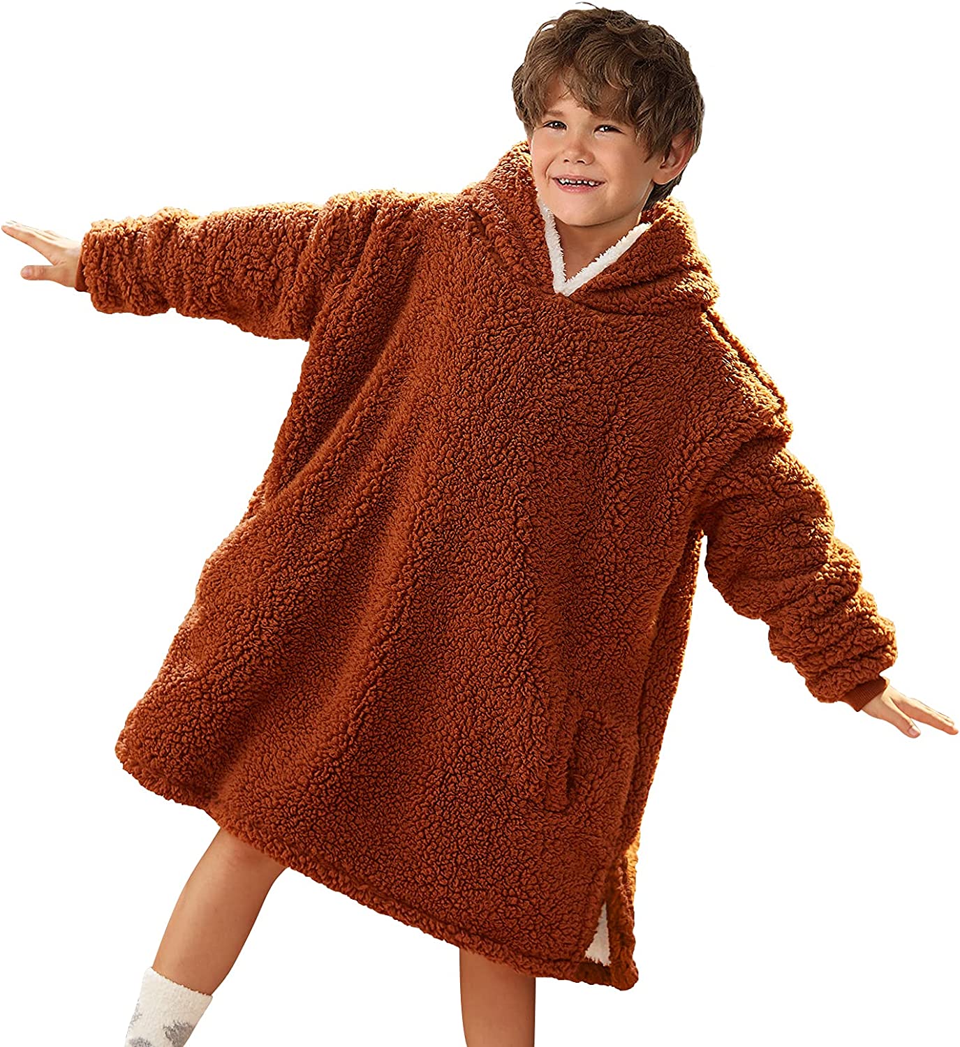LetsFunny Oversized Blanket Sweatshirt, Plush Fleecehug Hoodie Wearable Blanket with Pocket, Super Warm Cozy Sweatshirt Hooded Blanket for Adult Women Men Teens, One Size Fits All