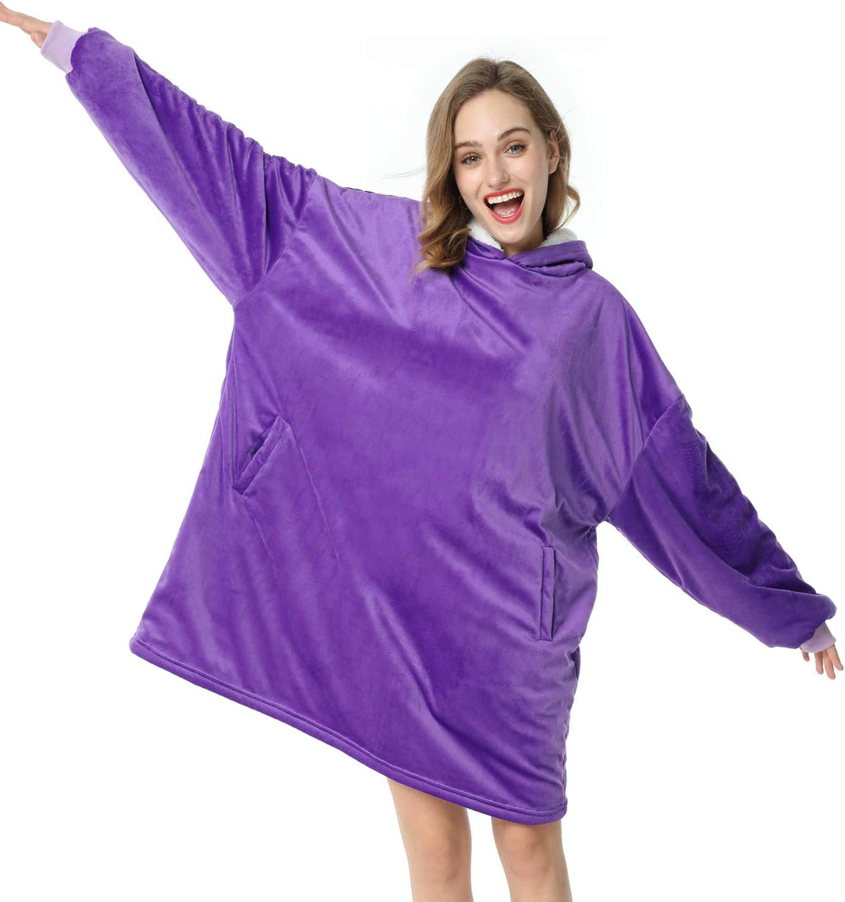 LetsFunny Oversized Hooded Blanket Sweatshirt, Super Soft Warm Comfortable Sherpa Wearable Blanket with Giant Pocket, for Adults Men Women Teenagers Kids, One Size Fits All