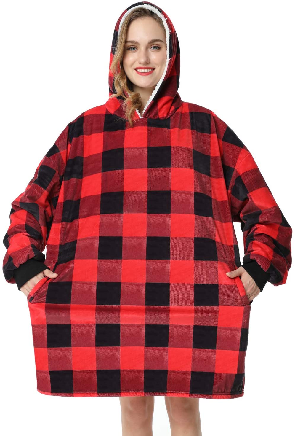 LetsFunny Oversized Hooded Blanket Sweatshirt, Super Soft Warm Comfortable Sherpa Wearable Blanket with Giant Pocket, for Adults Men Women Teenagers Kids, One Size Fits All