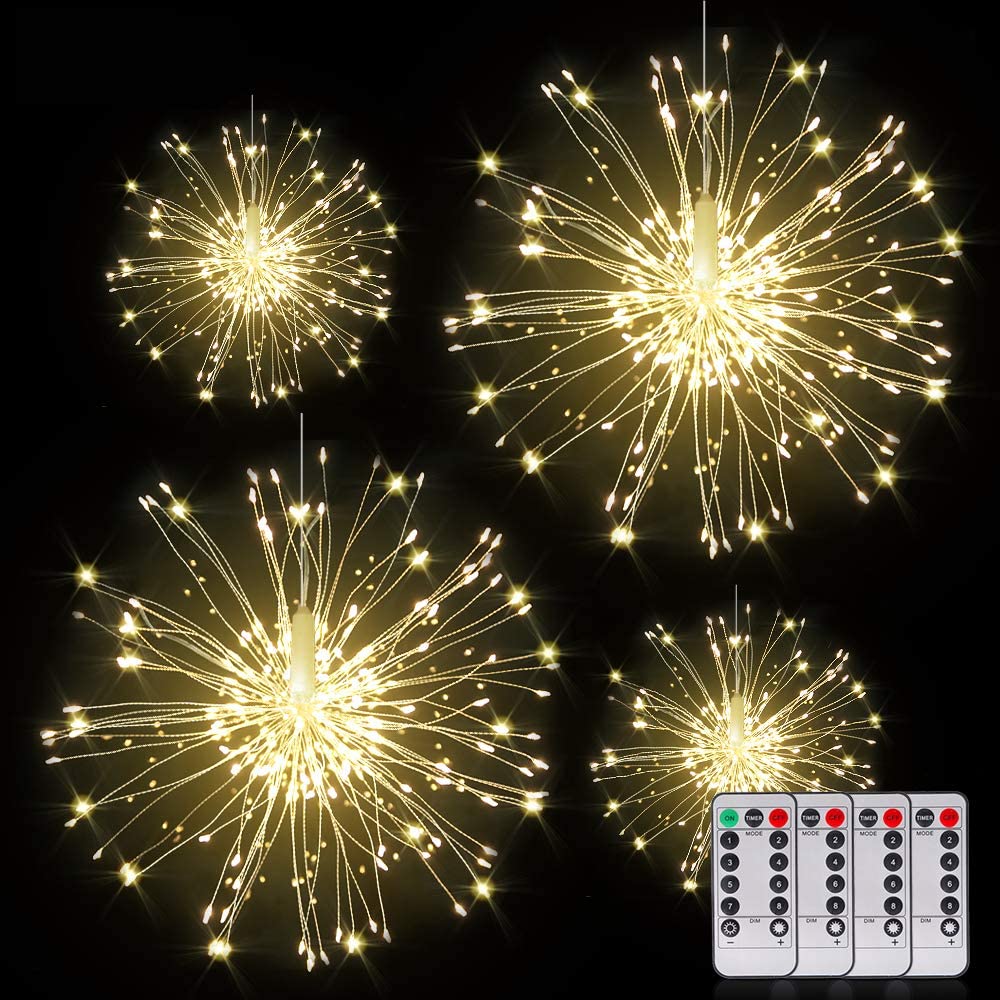 Fairy Firework String Wire Lights, LED DIY 8 Modes Dimmable Lights, Waterproof Decorative Hanging Starburst Lights for Christmas, Home, Patio, Indoor Outdoor Decoration