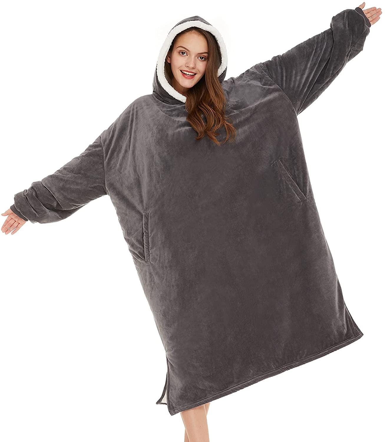 LetsFunny Oversized Blanket Sweatshirt, Plush Fleecehug Hoodie Wearable Blanket with Pocket, Super Warm Cozy Sweatshirt Hooded Blanket for Adult Women Men Teens, One Size Fits All