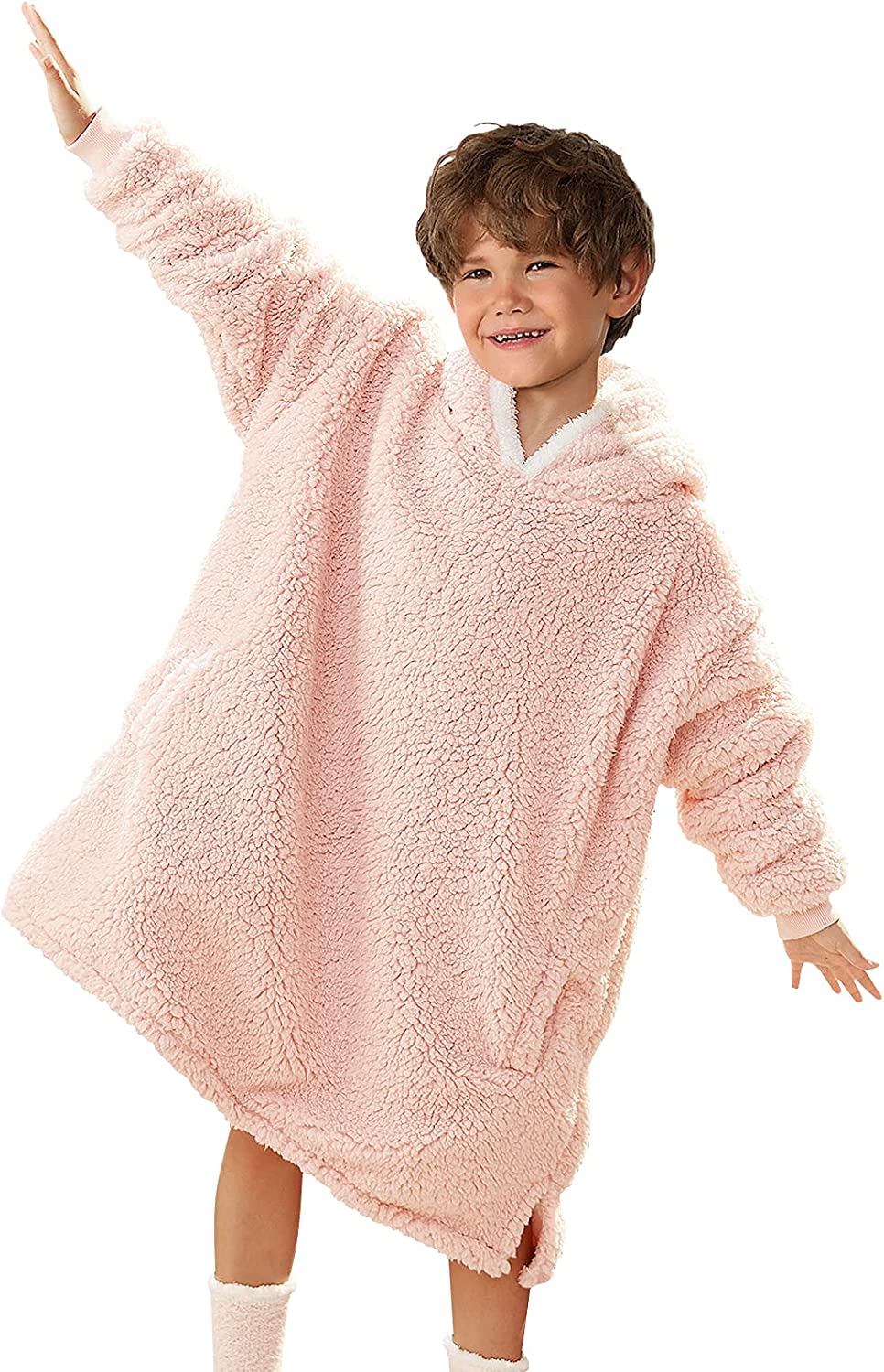 LetsFunny Oversized Blanket Sweatshirt, Plush Fleecehug Hoodie Wearable Blanket with Pocket, Super Warm Cozy Sweatshirt Hooded Blanket for Adult Women Men Teens, One Size Fits All