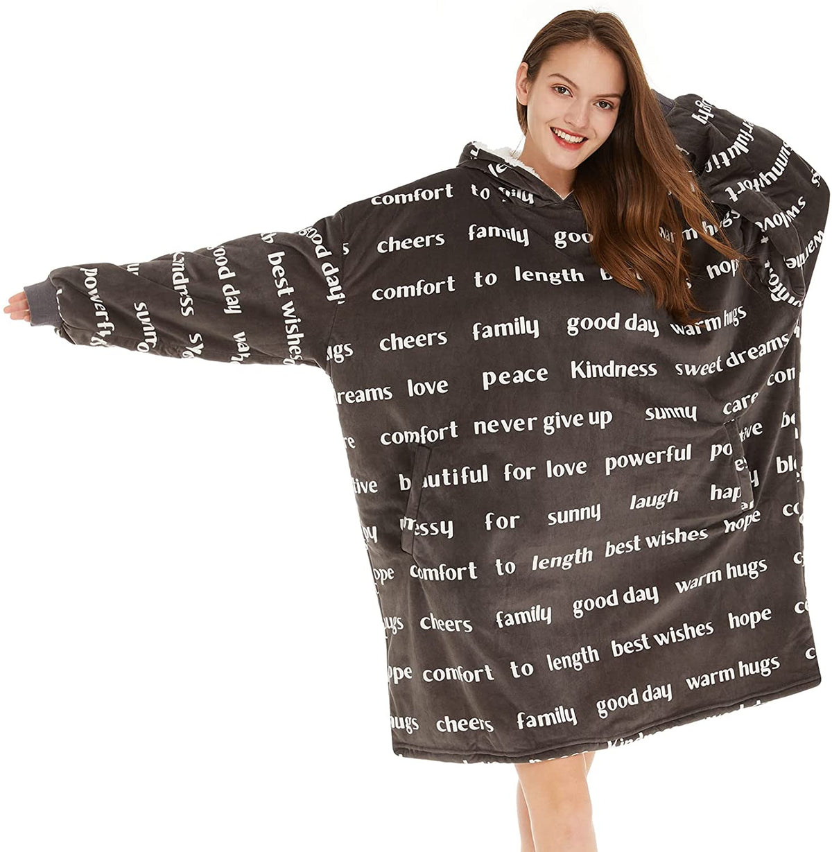 LetsFunny Oversized Hooded Blanket Sweatshirt, Super Soft Warm Comfortable Sherpa Wearable Blanket with Giant Pocket, for Adults Men Women Teenagers Kids, One Size Fits All