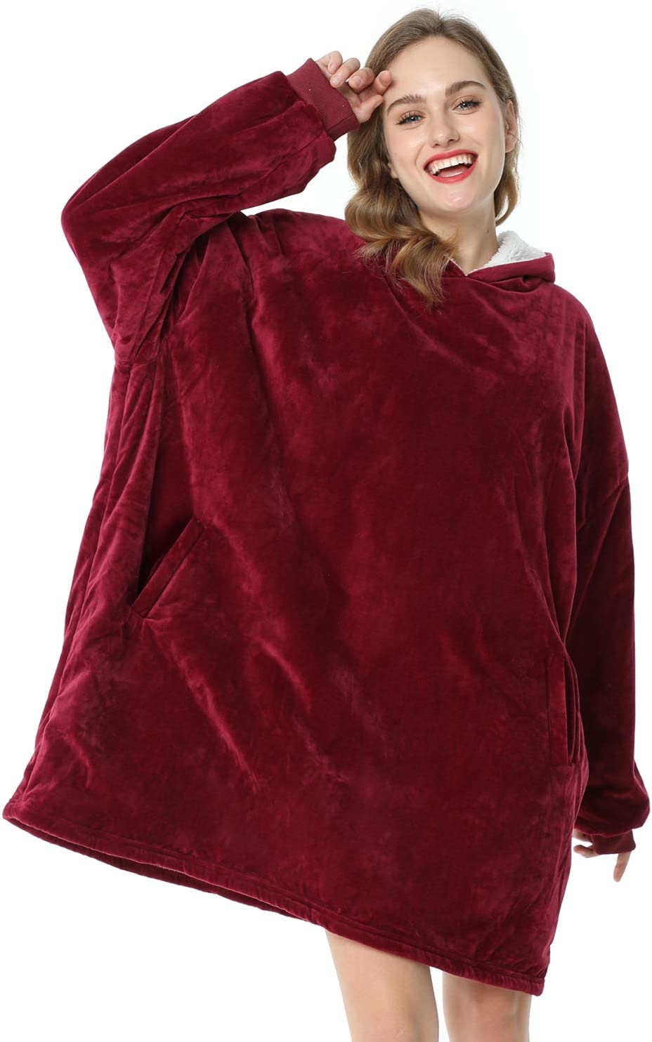 LetsFunny Oversized Hooded Blanket Sweatshirt, Super Soft Warm Comfortable Sherpa Wearable Blanket with Giant Pocket, for Adults Men Women Teenagers Kids, One Size Fits All