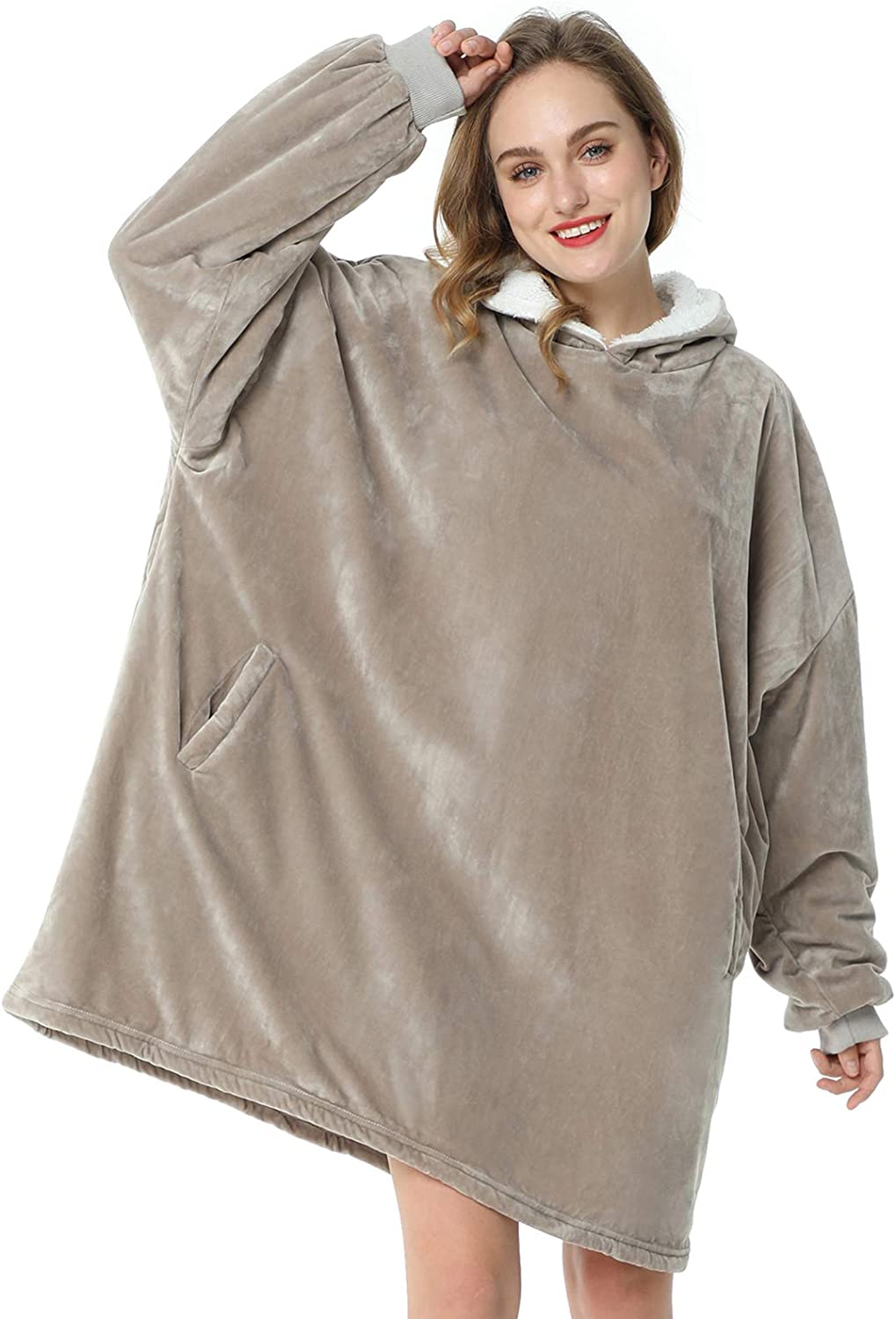 LetsFunny Oversized Hooded Blanket Sweatshirt, Super Soft Warm Comfortable Sherpa Wearable Blanket with Giant Pocket, for Adults Men Women Teenagers Kids, One Size Fits All