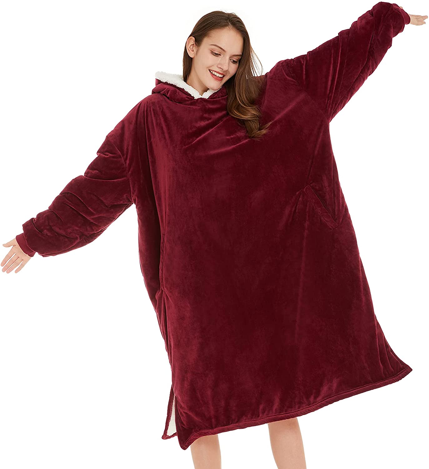 LetsFunny Oversized Blanket Sweatshirt, Plush Fleecehug Hoodie Wearable Blanket with Pocket, Super Warm Cozy Sweatshirt Hooded Blanket for Adult Women Men Teens, One Size Fits All