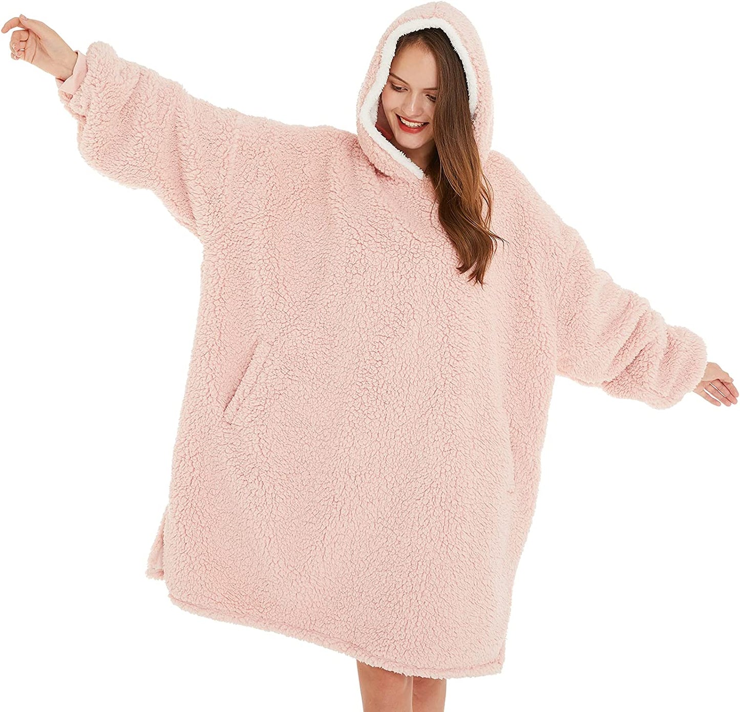 LetsFunny Oversized Blanket Sweatshirt, Plush Fleecehug Hoodie Wearable Blanket with Pocket, Super Warm Cozy Sweatshirt Hooded Blanket for Adult Women Men Teens, One Size Fits All