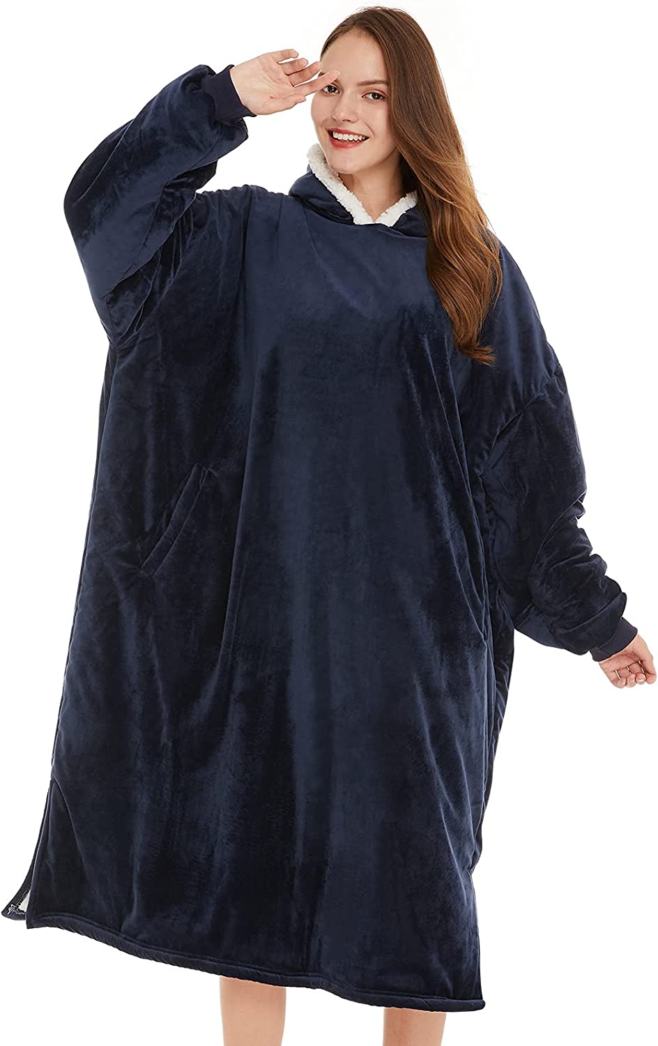 LetsFunny Oversized Blanket Sweatshirt, Plush Fleecehug Hoodie Wearable Blanket with Pocket, Super Warm Cozy Sweatshirt Hooded Blanket for Adult Women Men Teens, One Size Fits All