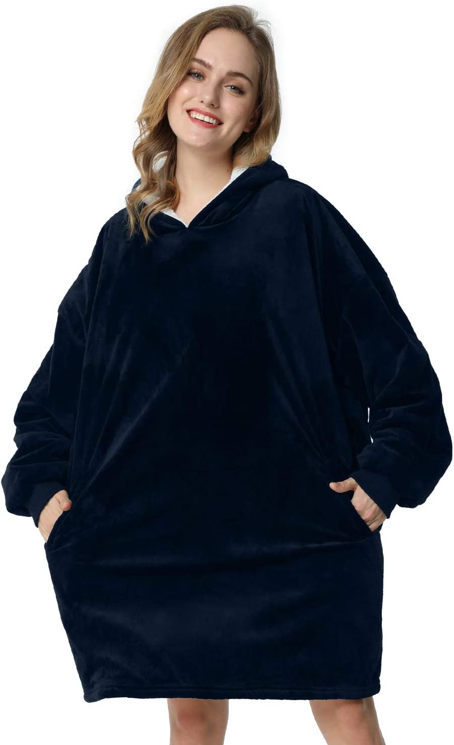 LetsFunny Oversized Hooded Blanket Sweatshirt, Super Soft Warm Comfortable Sherpa Wearable Blanket with Giant Pocket, for Adults Men Women Teenagers Kids, One Size Fits All