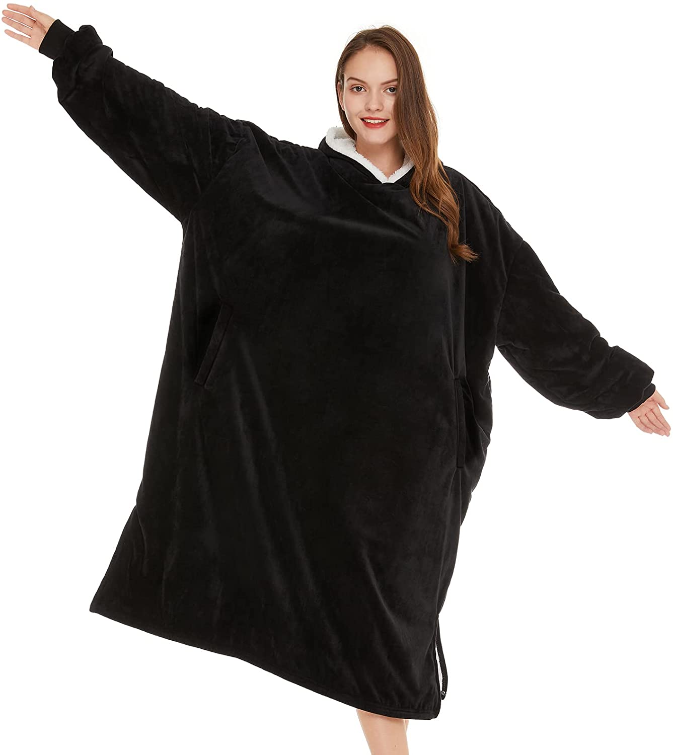 LetsFunny Oversized Blanket Sweatshirt, Plush Fleecehug Hoodie Wearable Blanket with Pocket, Super Warm Cozy Sweatshirt Hooded Blanket for Adult Women Men Teens, One Size Fits All