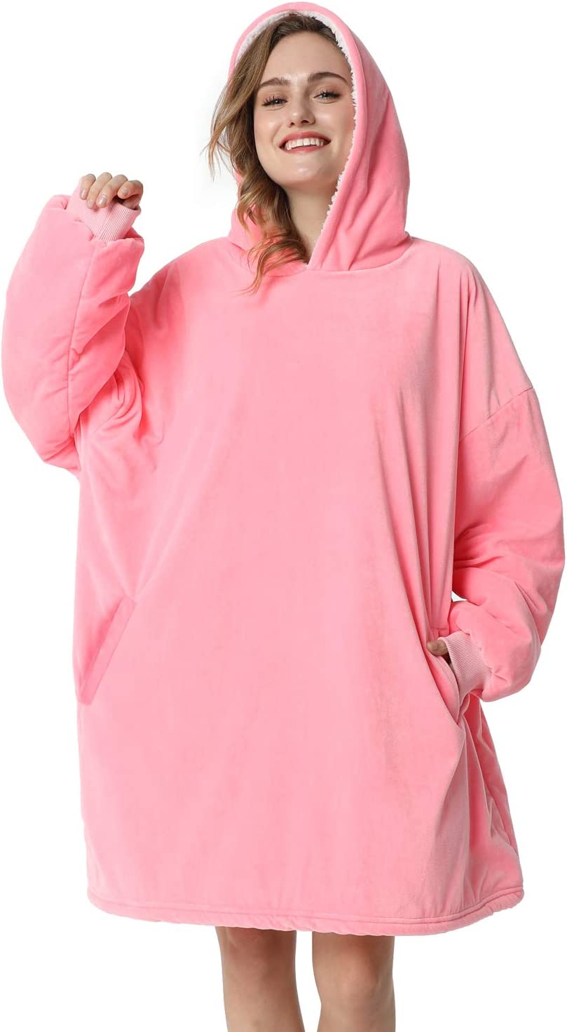 LetsFunny Oversized Hooded Blanket Sweatshirt, Super Soft Warm Comfortable Sherpa Wearable Blanket with Giant Pocket, for Adults Men Women Teenagers Kids, One Size Fits All
