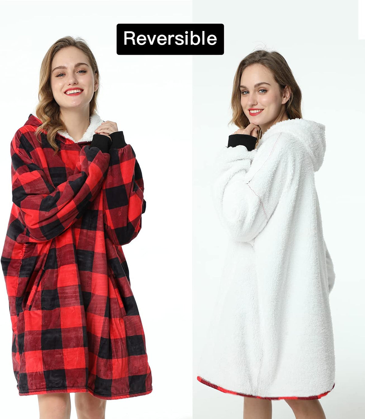 LetsFunny Oversized Hooded Blanket Sweatshirt, Super Soft Warm Comfortable Sherpa Wearable Blanket with Giant Pocket, for Adults Men Women Teenagers Kids, One Size Fits All