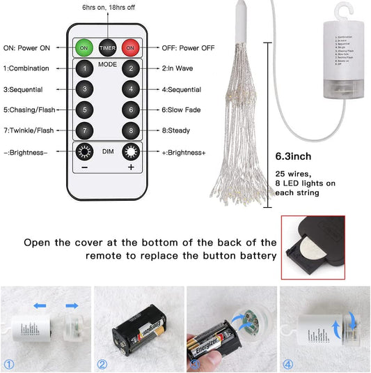 Fairy Christmas String Lights Wire Lights,200 LED DIY 8 Modes Dimmable Lights with Remote Control, Waterproof Decorative Hanging Starburst Lights for Christmas, Home, Patio, Indoor Outdoor Decoration