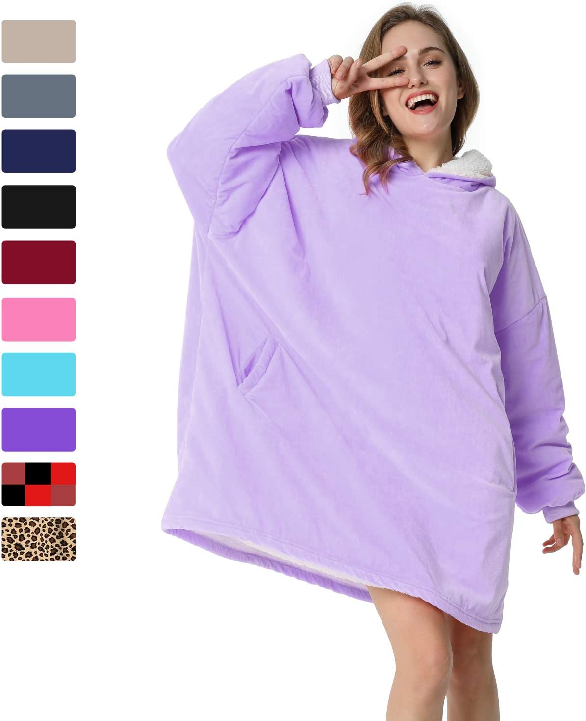 LetsFunny Oversized Hooded Blanket Sweatshirt, Super Soft Warm Comfortable Sherpa Wearable Blanket with Giant Pocket, for Adults Men Women Teenagers Kids, One Size Fits All