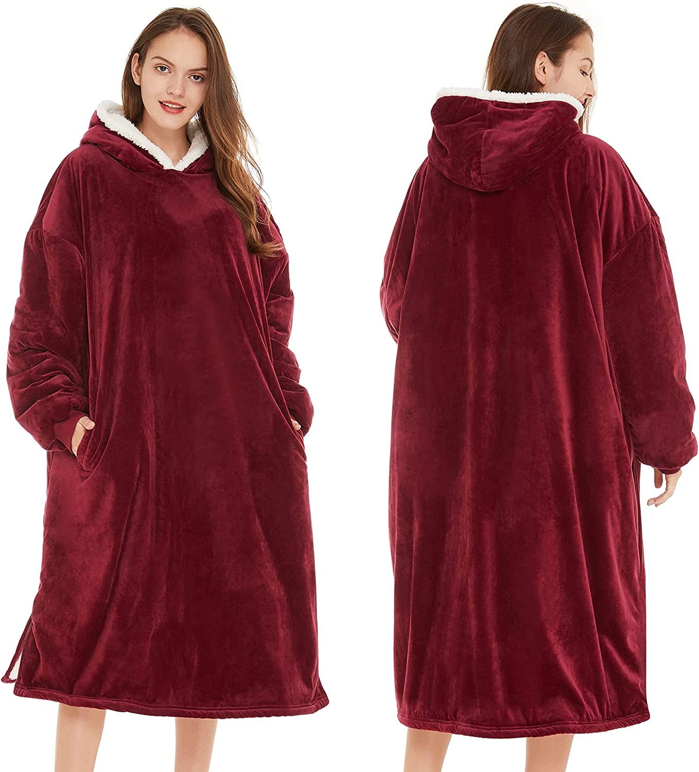 LetsFunny Oversized Blanket Sweatshirt, Plush Fleecehug Hoodie Wearable Blanket with Pocket, Super Warm Cozy Sweatshirt Hooded Blanket for Adult Women Men Teens, One Size Fits All
